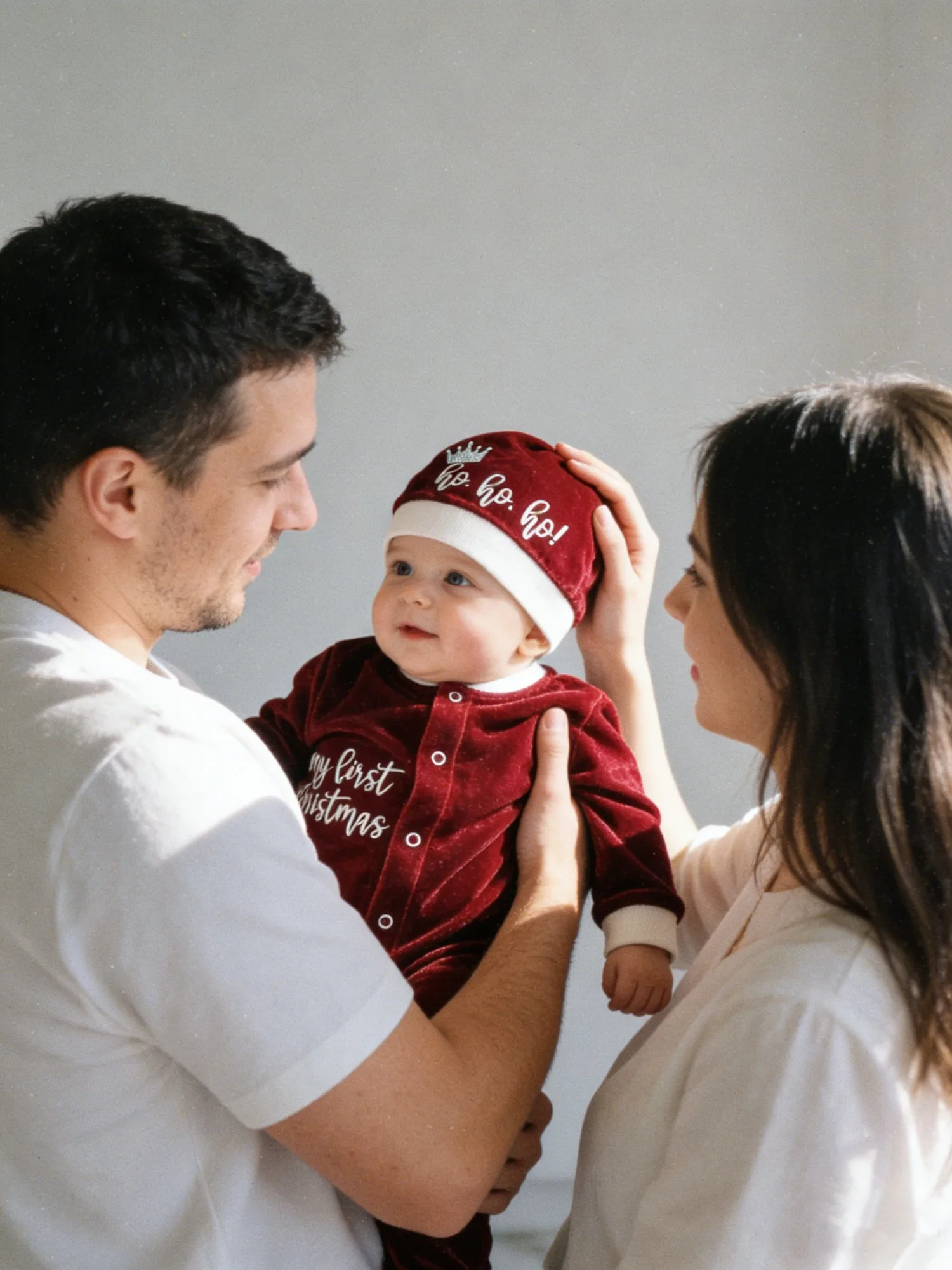 2025 Baby Christmas Gift Set - Red Velvet Onesie Hat for First Christmas