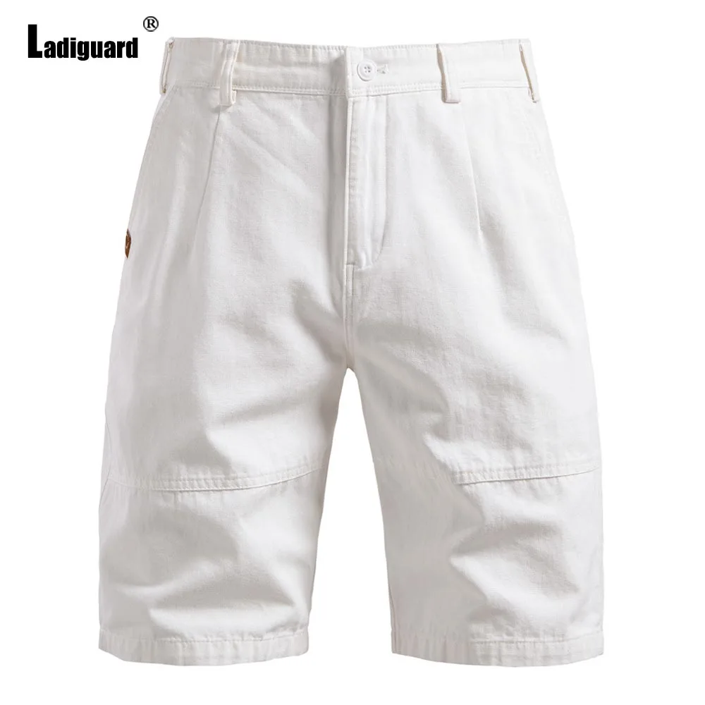 

Мужские повседневные хлопковые шорты с карманами-стойкой больших размеров, мужские классические пляжные брюки длиной до колена, однотонные белые шорты цвета хаки с эластичной резинкой на талии, новинка