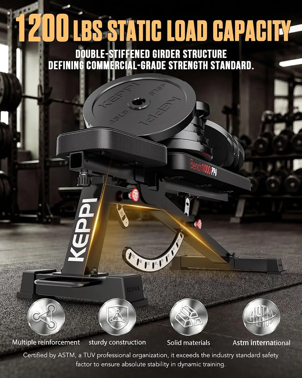 Adjustable Weight Bench, 1200 lbs Capacity Flat/Incline/Decline Workout Bench for Home Gym