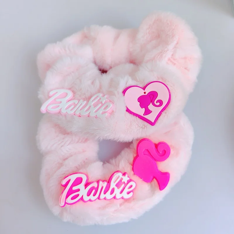 Anime Kawaii Barbie Plush Scrunchie Korean Style Alphabet Princess Hair Rope Pink White Barbies Girl Headdress Toy Gifts