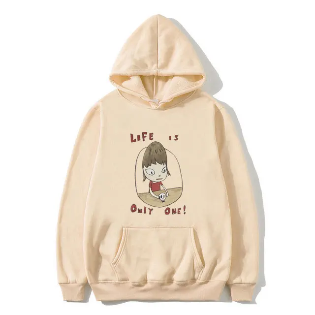 Yoshitomo Nara Life Is Only One Print Hoodie Japanese Art Aesthetic Girl Sweatshirt Men Women Casual Oversized Pullover Hoodies