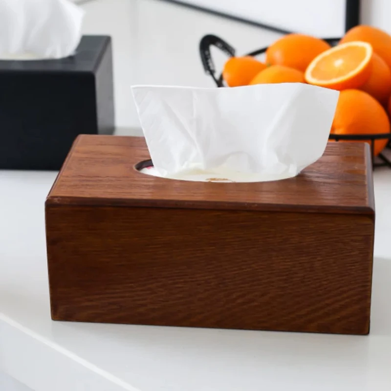 Modern Simple Bamboo Wooden Tissue Box Household Tissue Box Restaurant Desktop Tissue Boxes