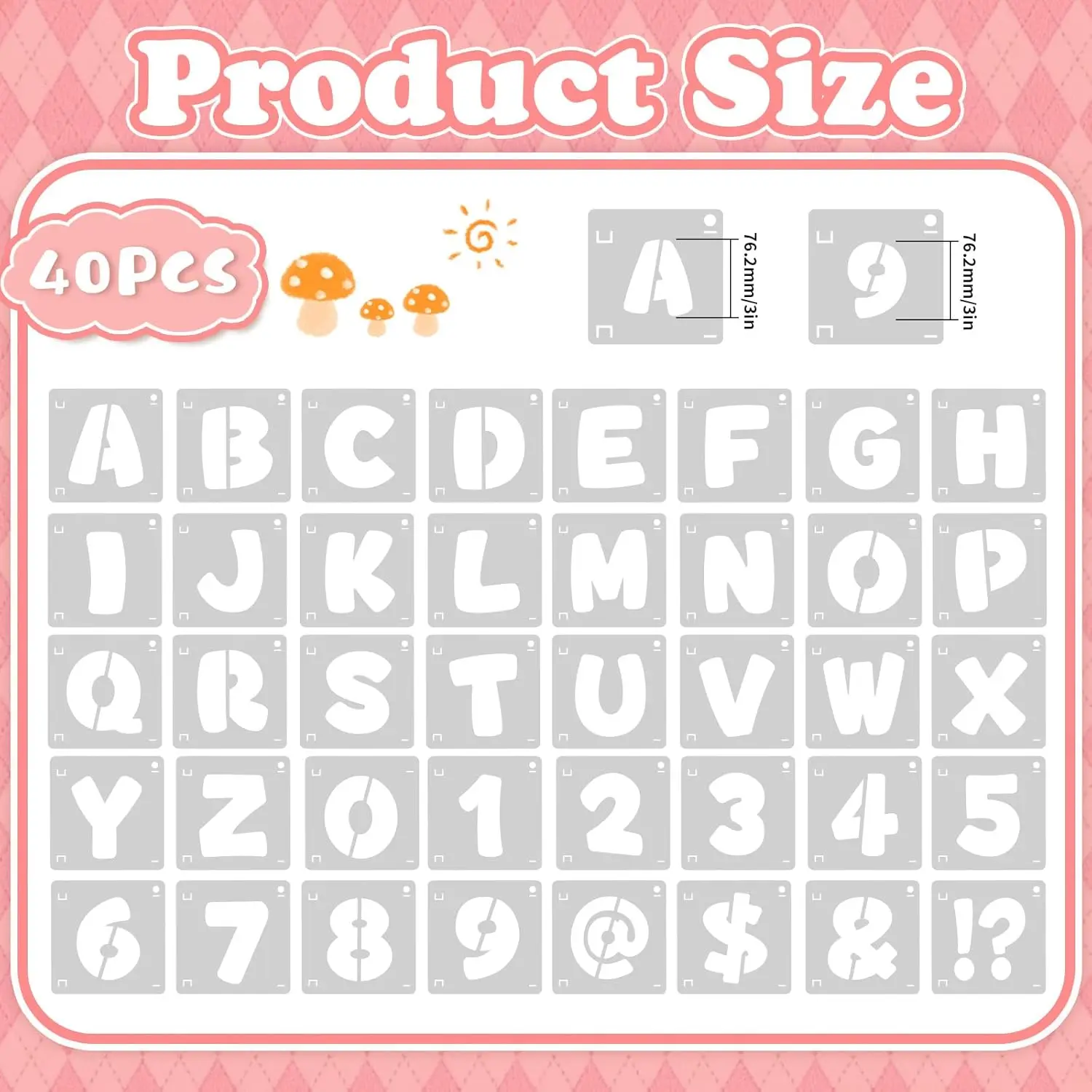 40Pcs Reusable Large Letter Stencils, 3 Inch Alphabet & Number Templates for DIY Crafts, Wood, Wall, Fabric, Chalkboard