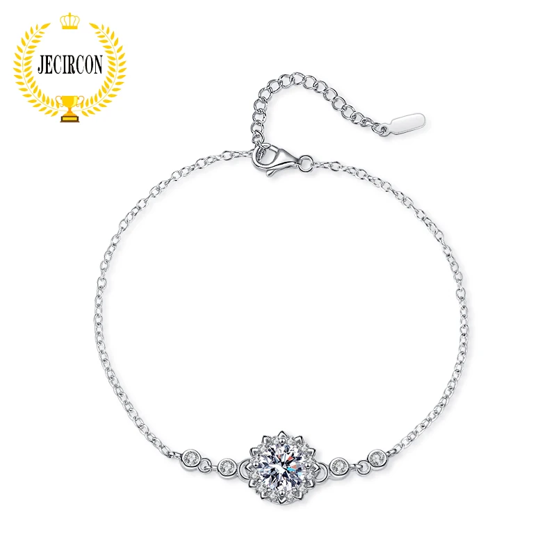 

JECIRCON Genuine D Color Moissanite Bracelet for Women 1 Carat Gemstone Flower S925 Sterling Silver Hand Jewelry Birthday Gift