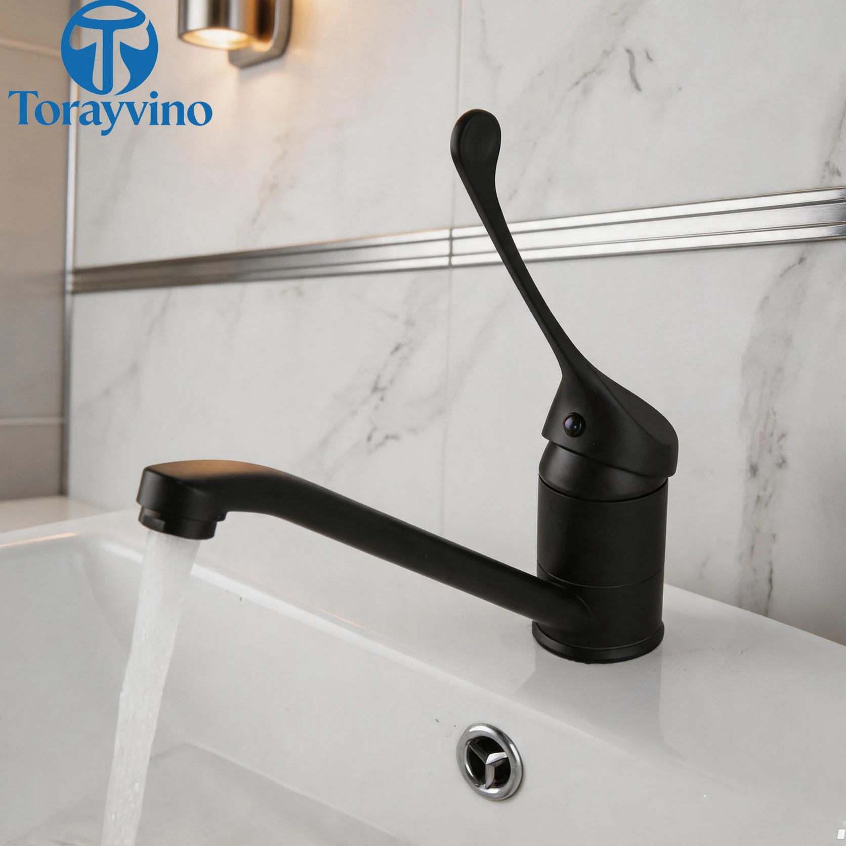 Torayvino Black Medical Long Handle Bathroom Faucet  Water Tap Sink Faucets Sprayer Brass Hot & Cold Deck Mounted Faucet Mixer
