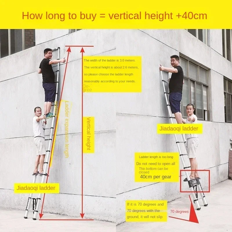 2M 2.6M Aluminum Alloy Ladder Portable Telescopic Household Folding Lifting Hook Pedal Single Ladder Indoor And Outdoor