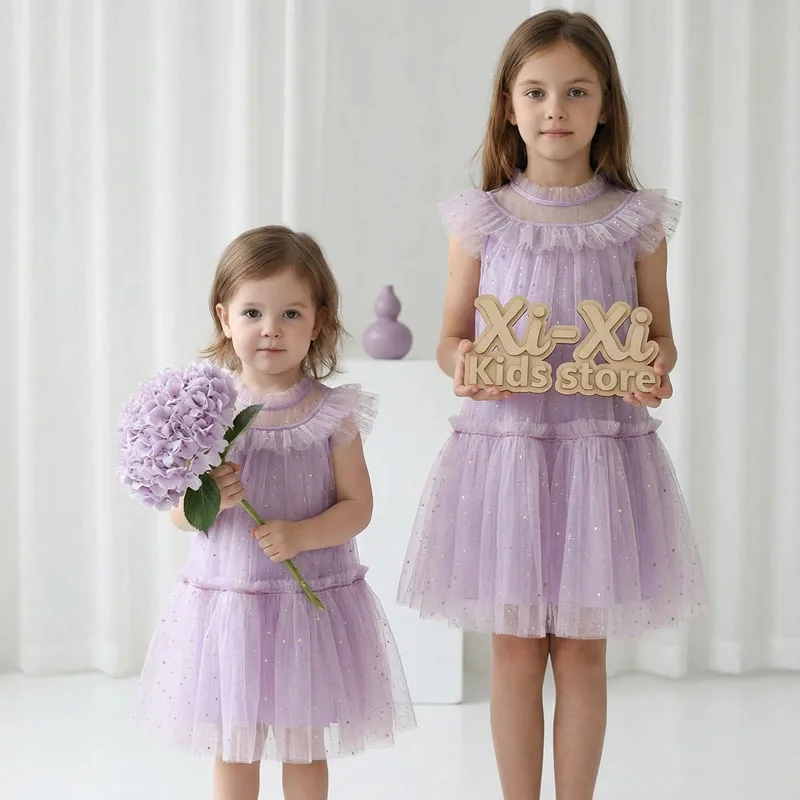 Little Girl Dress for Summer Purple Flower Mermaid Birthday Dress for Teen Girl Clothes Casual Slip Tutu Dresses Girl Clothes