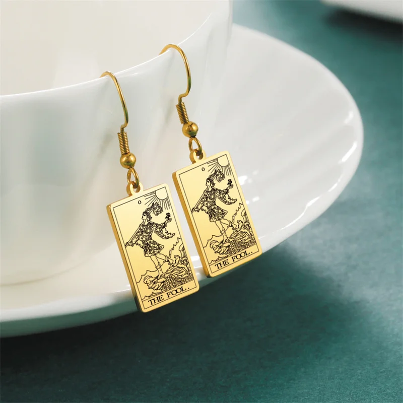 Vintage Tarot Cards Stainless Steel Drop Earring for Women Sun Moon Star Lovers Divination Tarot Jewelry Valentines Day Gift