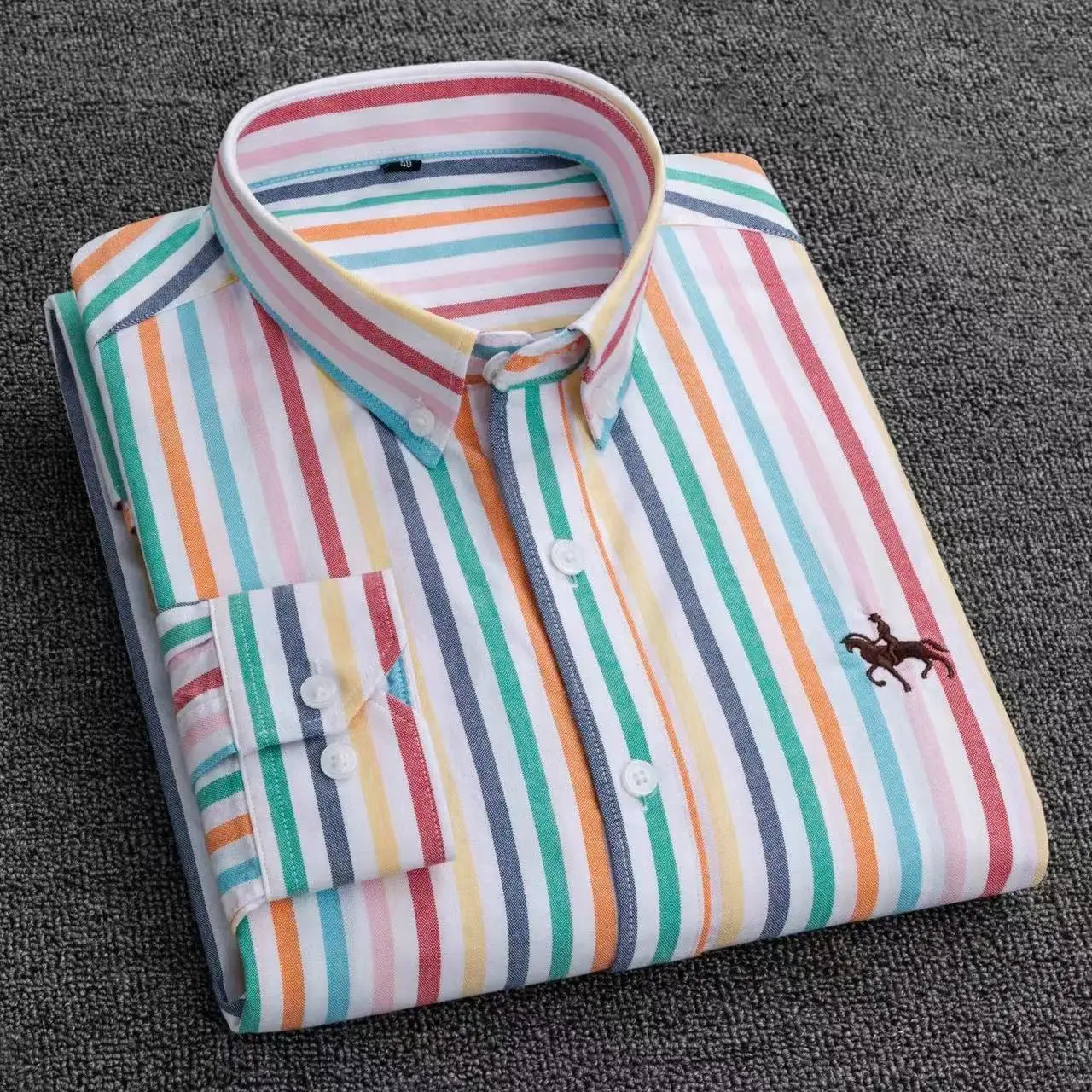 6XL 100% cotton Men\'s Long Sleeve Shirt Spring/Summer Oxford Woven Embroidery High Quality no-wear Breathable Fashion stripe