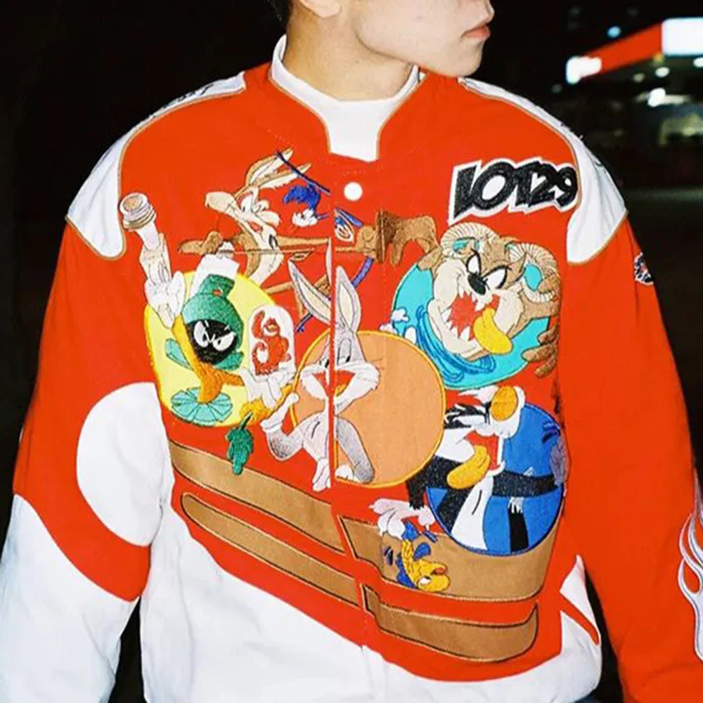 Mens Jackets Hip-Hop Retro Motorcycle Cartoon Fun Baseball Jackets Trendy Colorful Contrast Style Couple Outfits Unisex Jackets