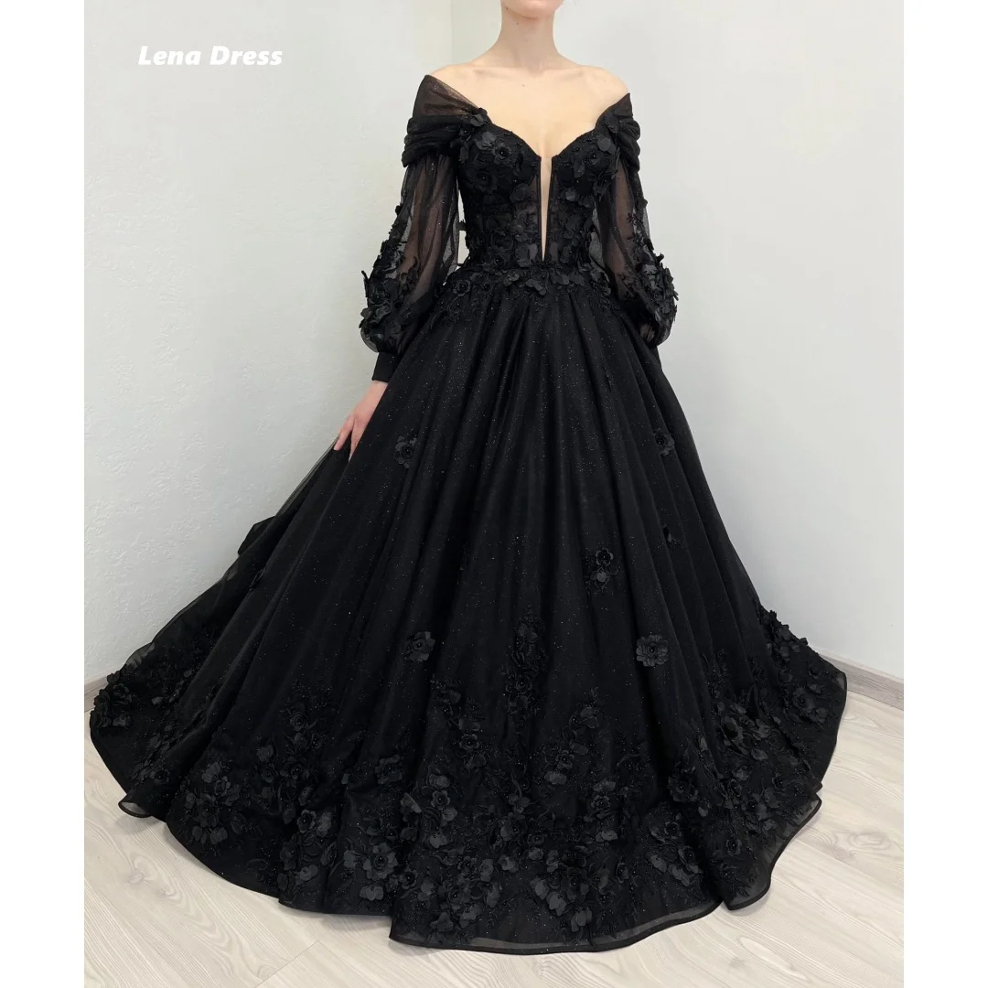 

Lena Wedding Party Dress Line A Evening Dresses Long Sleeves Embroidery Custom Made V-neck Applique Elegant Woman Prom Women