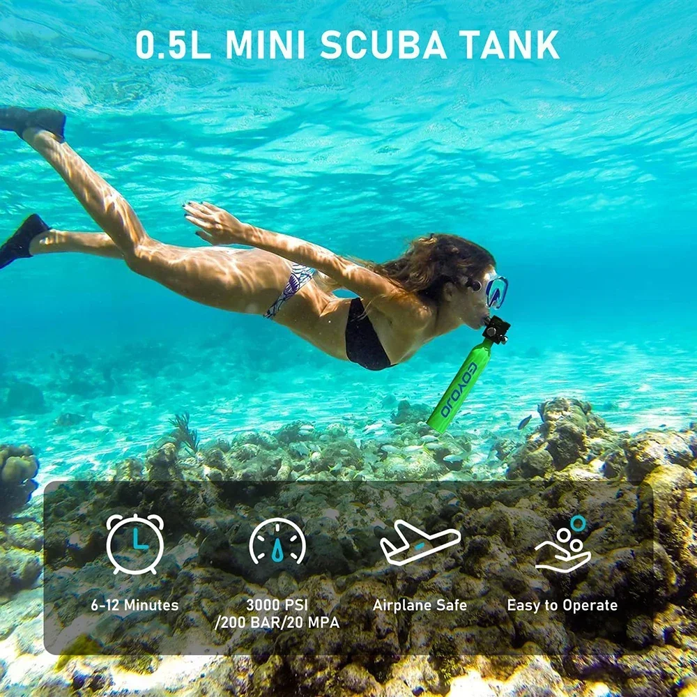 Mini Scuba Tank Diving Equipment Underwater Diving Cylinder Inflator 0.5L Outdoor Oxygen Tank 5-10 Minutes Spearfishing