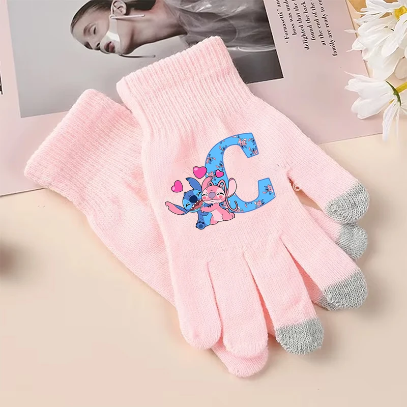 Stitch Disney Girls Boys Gloves Letter A-Z Children Screen Gloved Winter Warm Cartoon Anime Accessories Kids Birthday Cute Gifts