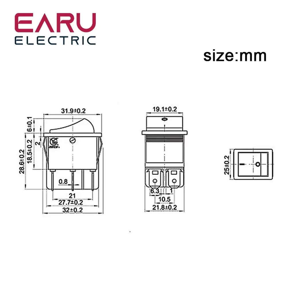 Latching Rocker Switch Power Switch I/O 4 Pins With Light 16A 250VAC 20A 125VAC KCD4 DPST Red Yellow Green Blue Black Boat