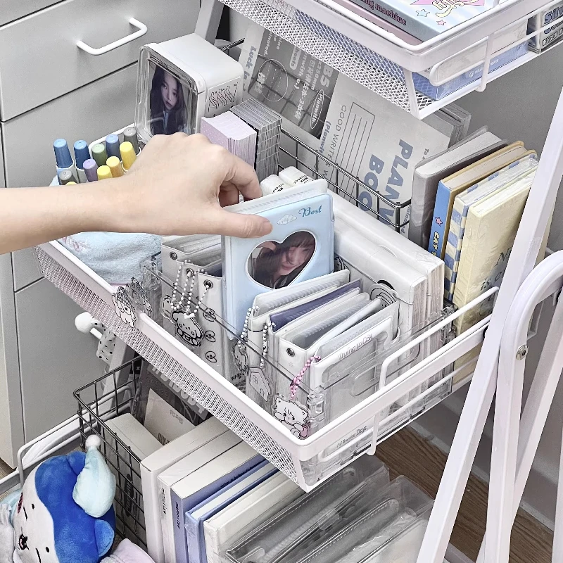 Wózek na artykuły piśmienne o dużej pojemności, wyjmowany, składany, ze stali węglowej, na przekąski, do przechowywania w sypialni, przy biurku.