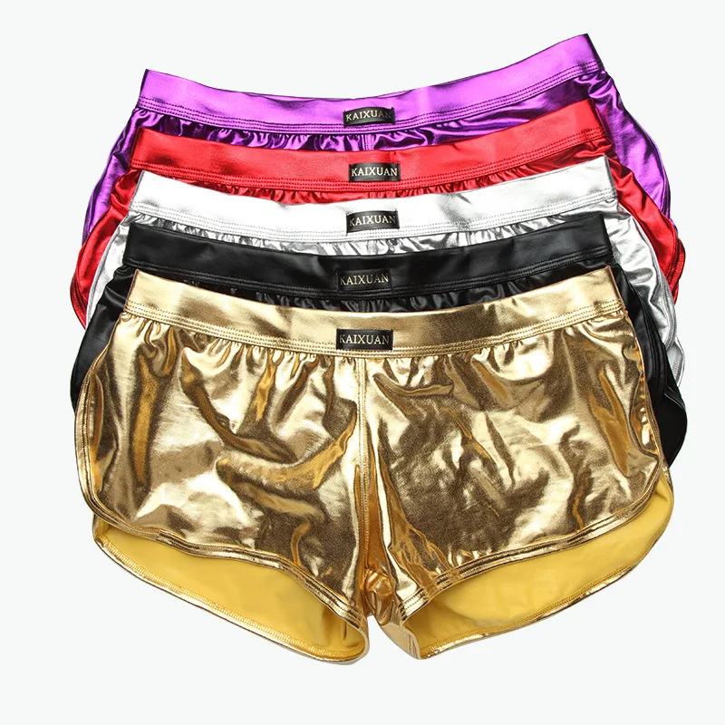 Mens Sexy Boxers Sexy Imitation Leather Underwear U Convex Panties High Elastic Knickers Breathable Lift Buttocks Stage Shorts