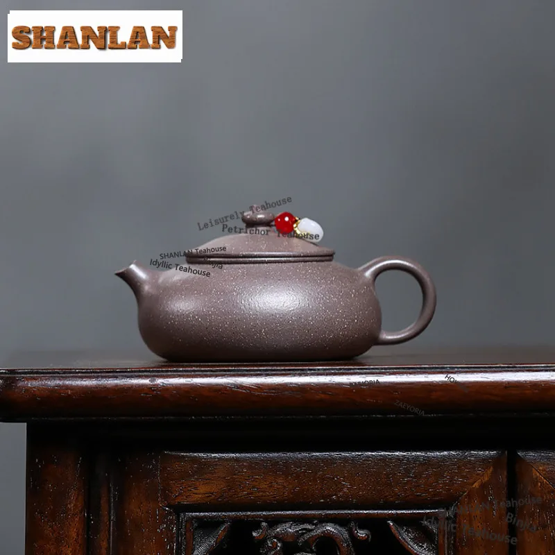 HOYIHM 160ml High-end Yixing Purple Clay Teapots Handmade Sketch Hanjiang Pot Raw Ore Green Gray Coarse Sand Mud Kettle Zisha