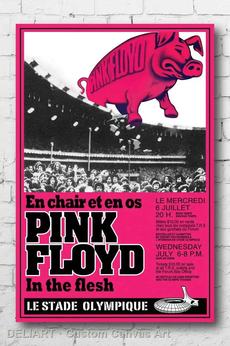 

PINK FLOYD - MONTREAL CONCERT Canvas Poster PIG Custom Size Available Room Decoration Home Decor Wall Art