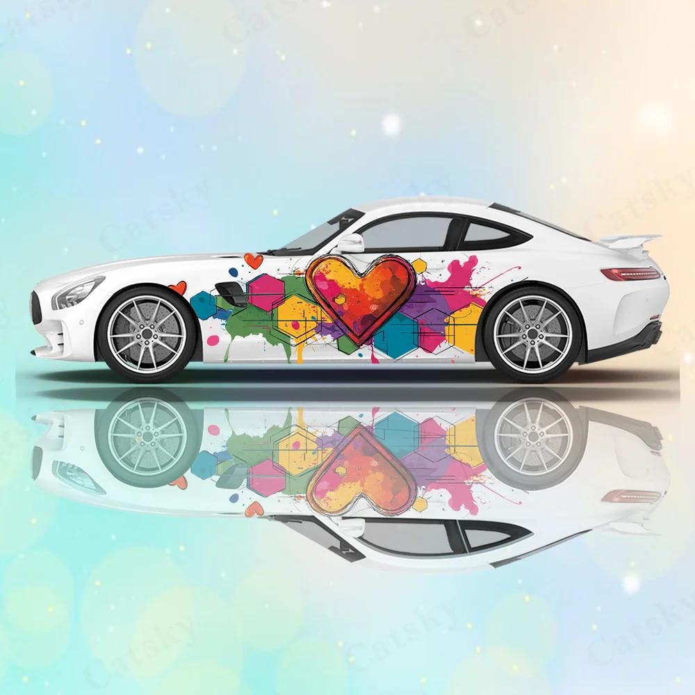 

Colored Heart Line Hexagon Car Vinyl Wraps Decal Self-adhesive PVC Sticker Suitable for Trucks SUV Decoration Auto Accessories