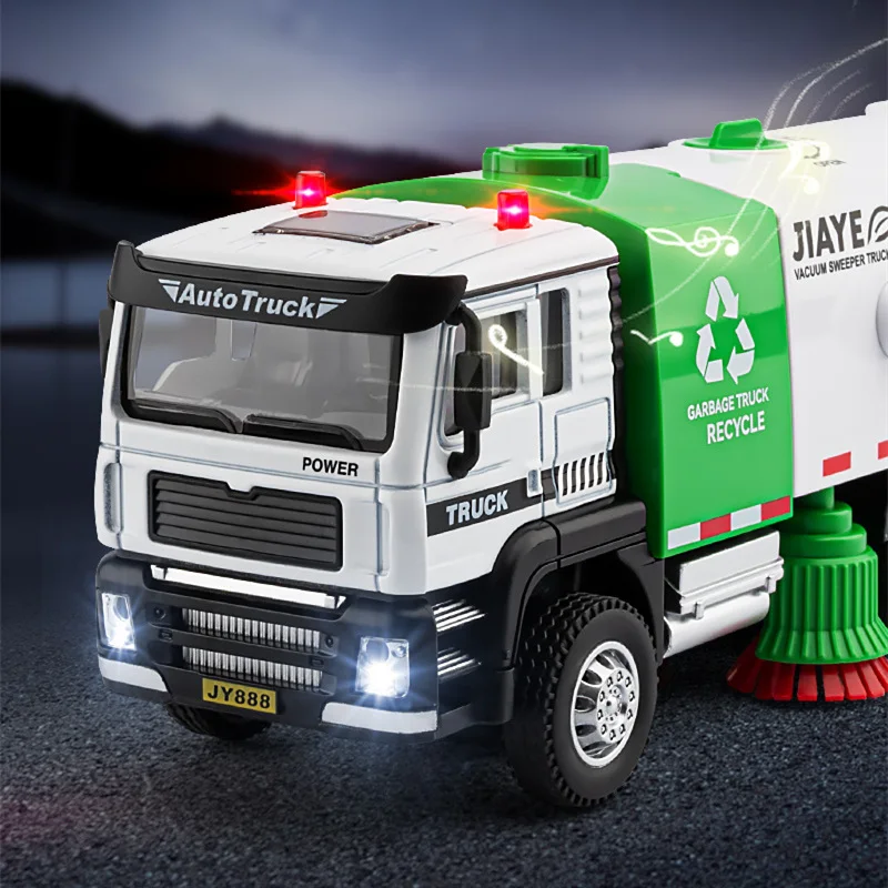 1/32 Spazzatura cittadina ‌ Spazzatrice sottovuoto ‌   Modello di auto per camion Fonde sotto pressione in metallo Ordinamento dei rifiuti Veicoli igienico-sanitari Modello di auto Giocattoli per bambini Regalo