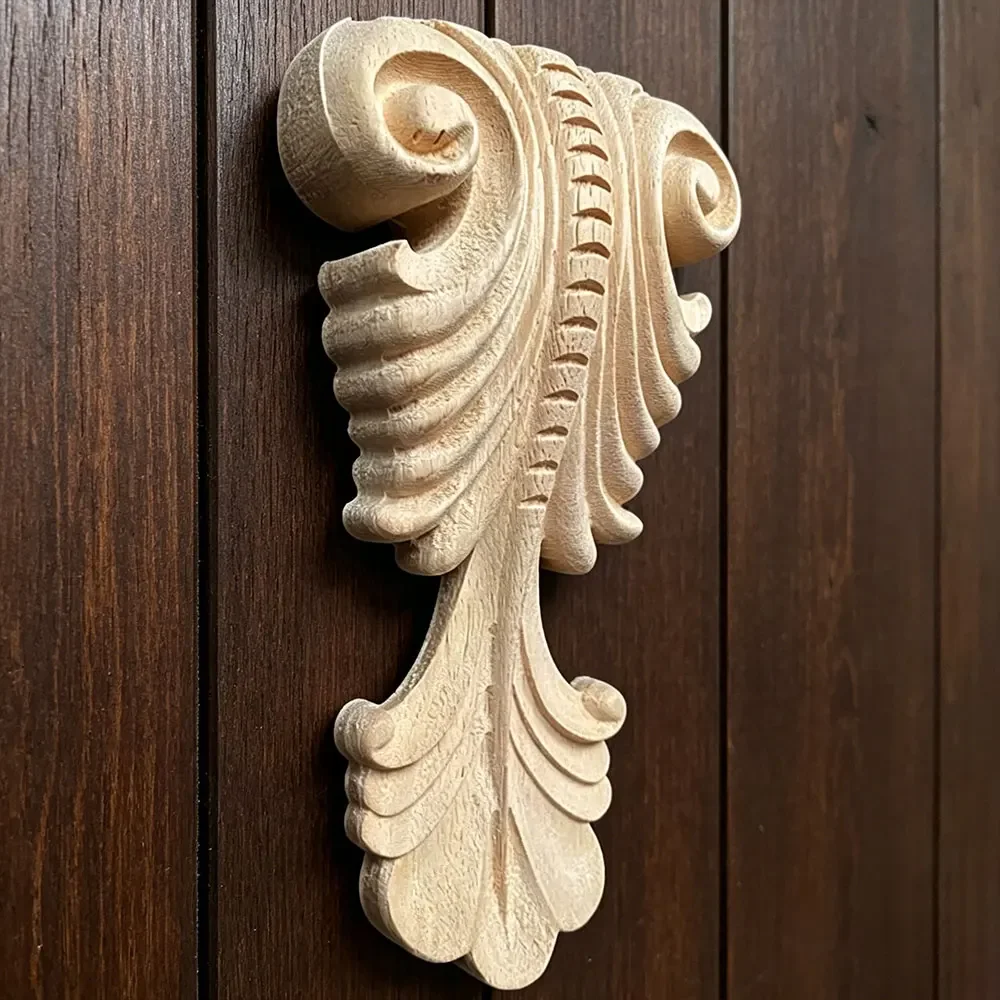 Wood Applique Carving Stigma Wood Decal Wood Figurines Modern Floral Large Wooden for Furniture Legs Pillars Accessories Carved