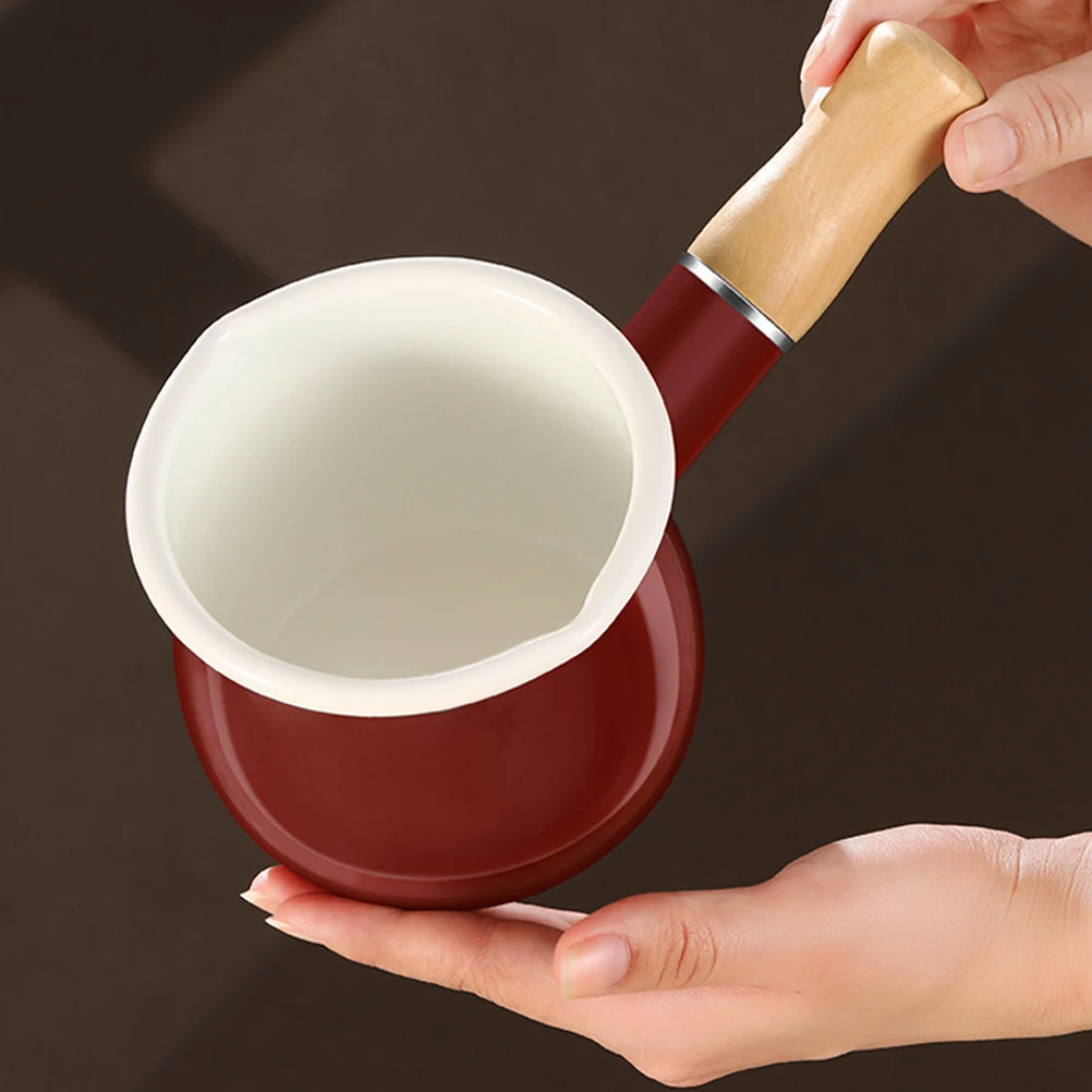 

Enamel Milk Pot With Lid Spout For Cooking Milk Soup Noodles Vegetables Fast Heat Conduction Saucepan Cream Pitcher Small