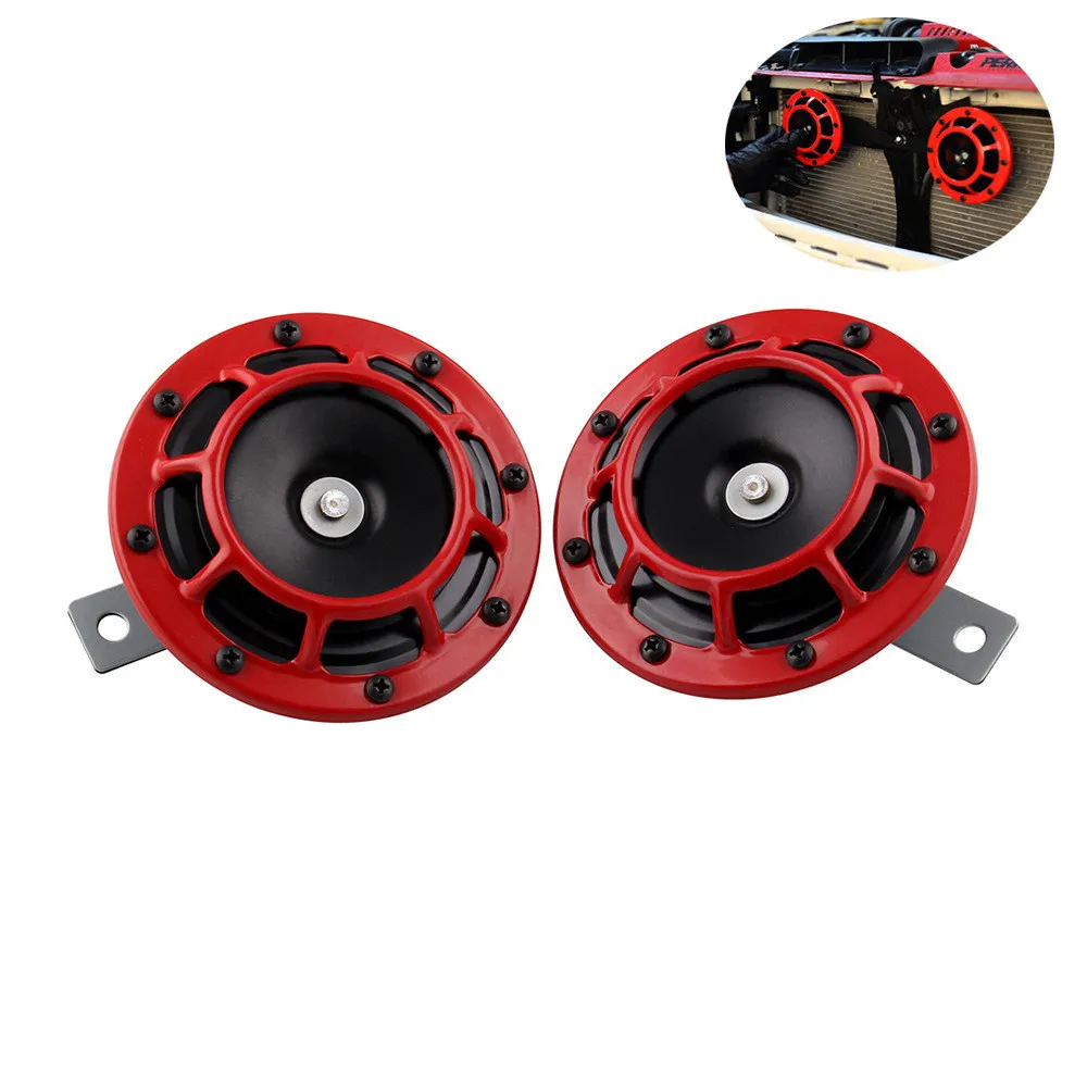 HD Red Hella Super Loud Compact Electric Blast Tone Air Horn 12V 115DB For Motorcycle Car 2pcs Speaker Horns