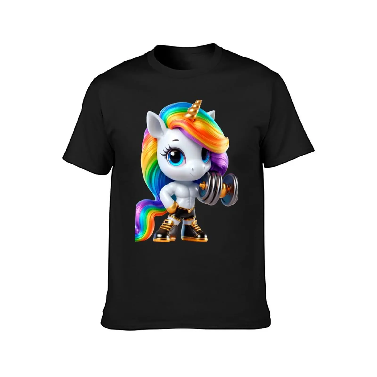 Cute Strong or Muscular Rainbow Unicorn with dumbbell in hand No. 10 T-Shirt Short sleeve tee blanks fitted t shirts for men