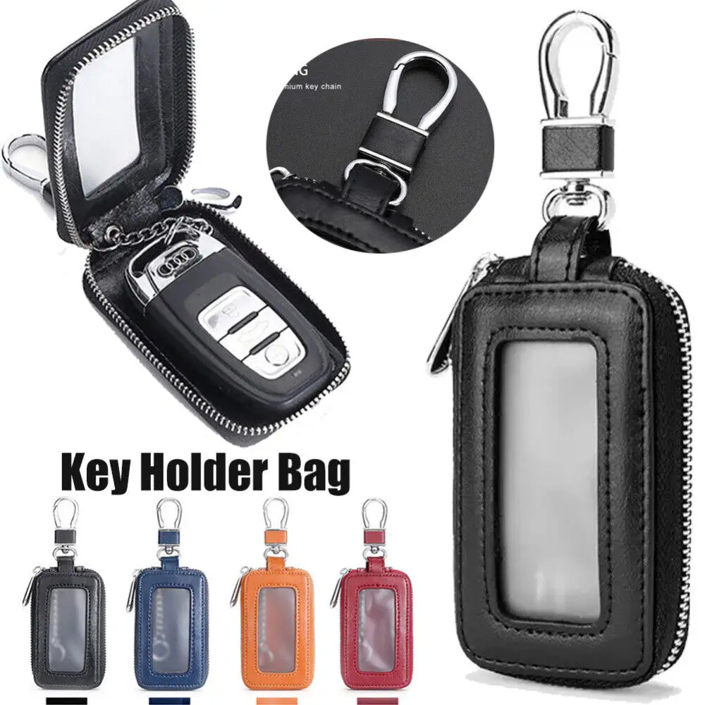 

Leather Car Key Pouch Stylish Multifunctional Versatile Key Holder Organizer Zipper Keychain for Driver Ring Wallet Pouch