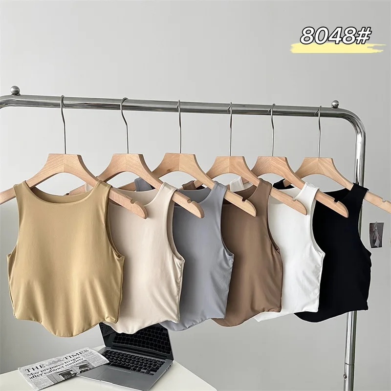 Irregular vest women's ice silk seamless fixed cup base underwear spicy girl sleeveless outerwear camisoles vests T-shirts tops
