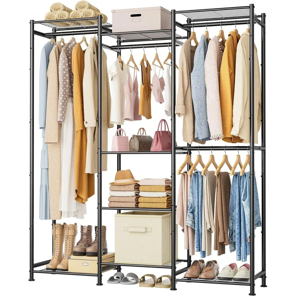 

Wardrobe Closet, 4 Hanging Spaces Portable Clothes Rack,ree Standing Closet Organizer and Storage System with Hanging Rods,Cloth
