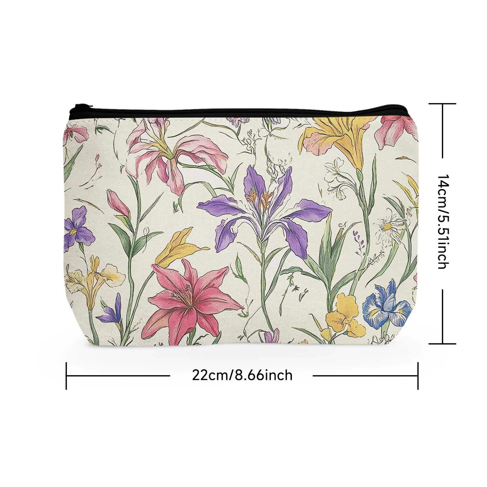 1Pc Vintage Summer Wildflowers Makeup Bag Colorful Floral Cosmetic Bag Best Gifts Idea For Flower Lover Women