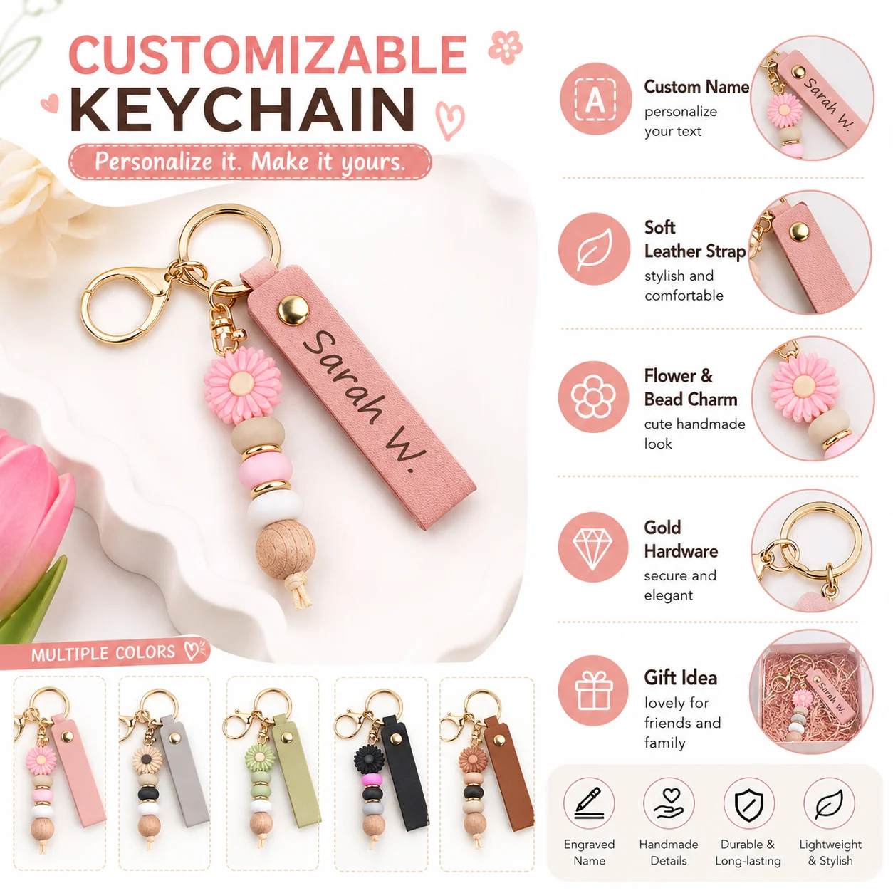 

Custom Name Keychain Personalized Text Key Ring PU Leather Gift For Men Women Pendant Customized Laser Engraved Name Key Chain