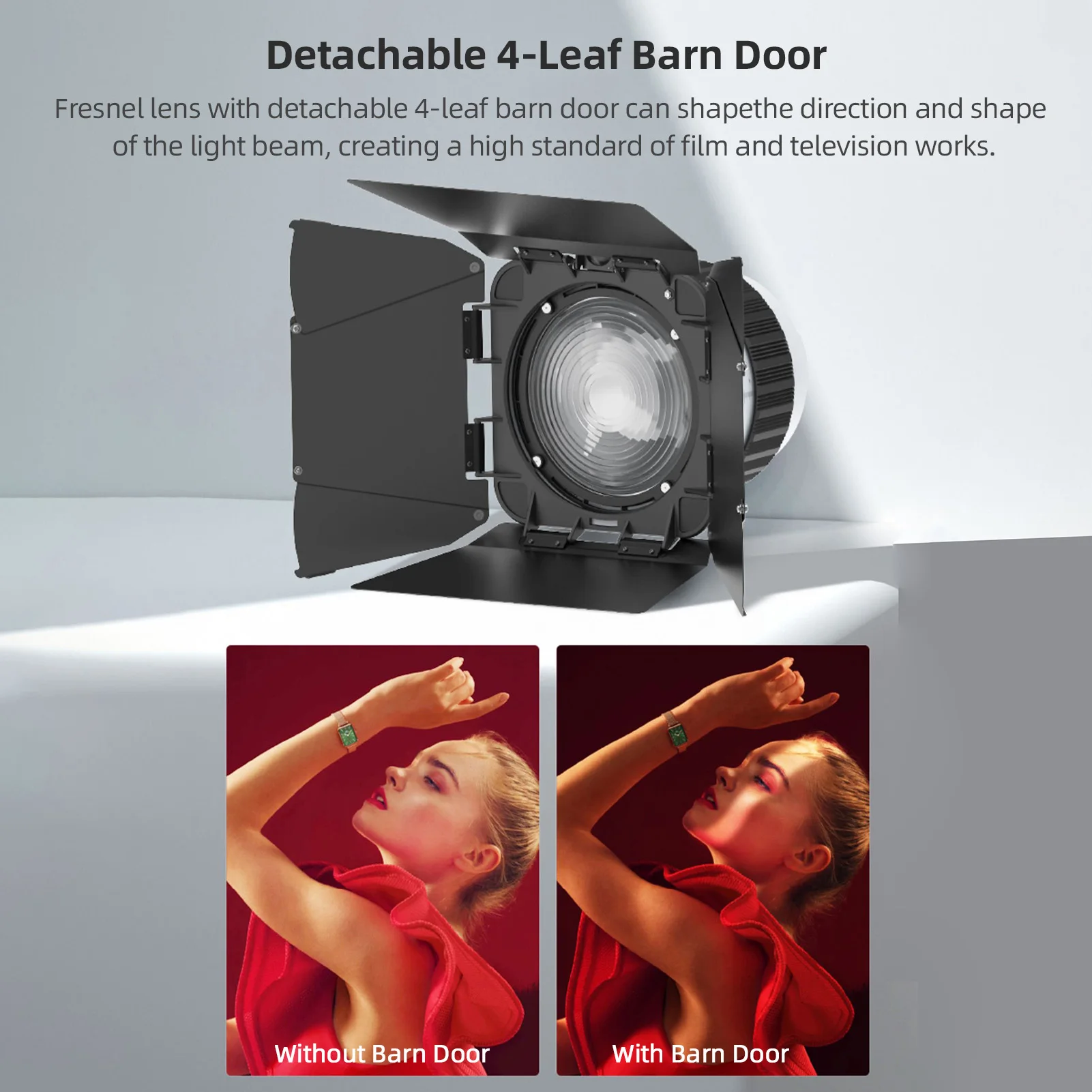 مثبت على شكل عدسة LIPPMANN Fresnel ، محول تركيز بصري ، باب حظيرة 4 أوراق أكثر إشراقًا للضوء المستمر ، F10 ، F20 ، 10 °- 45 °