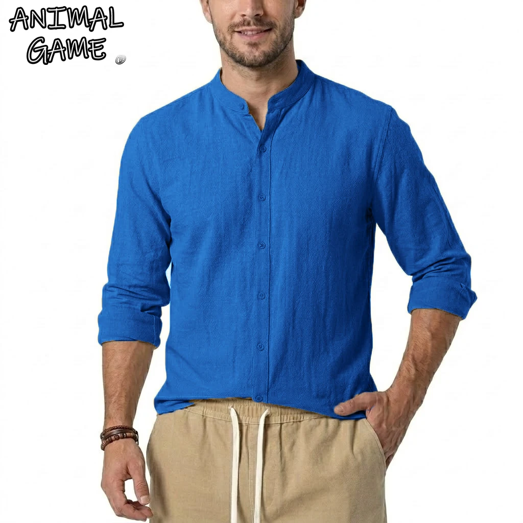Luxury Cotton Linen Shirts for Men Long Sleeve Casual Shirts Lightweight T-shirts Man Beach Hawaiian Shirts Henley Tshirts Men