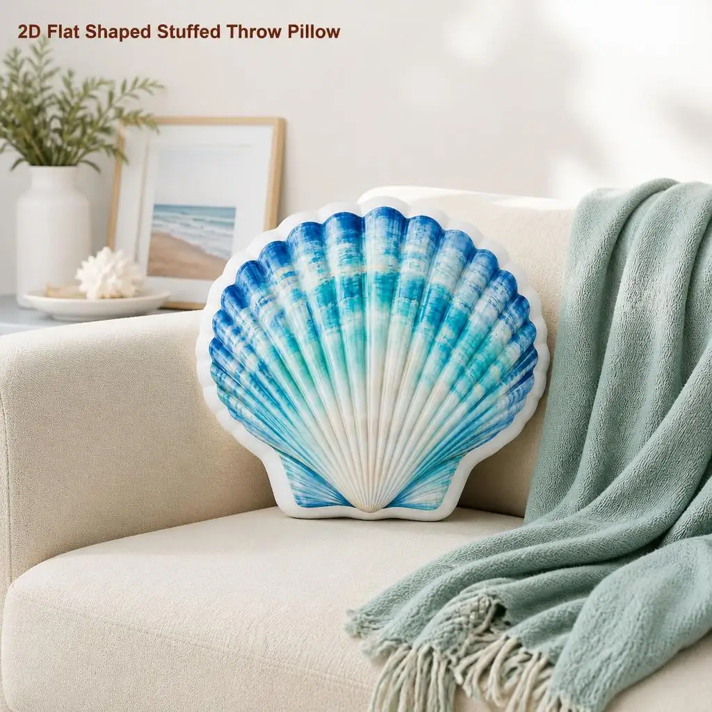 Ocean Scallop Shell Coastal Sea Blue Seashell Plush Pillow Cushion Irregular Stuffed Throw Pillow Home Decor Gift Sofa Bed Home