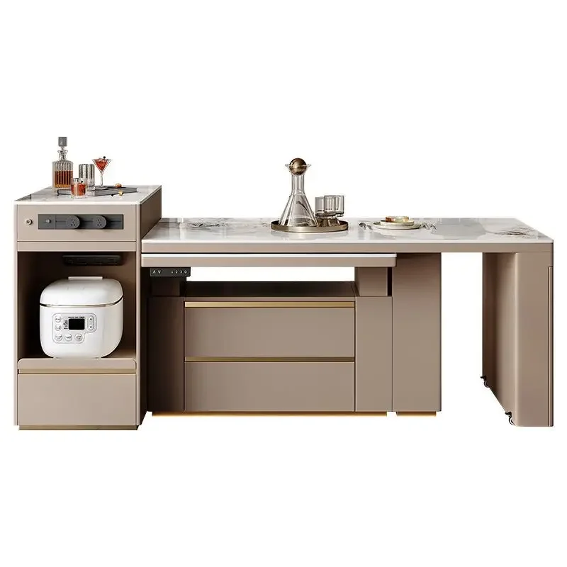 Island dining table integrated retractable household open multi-functional island dining table