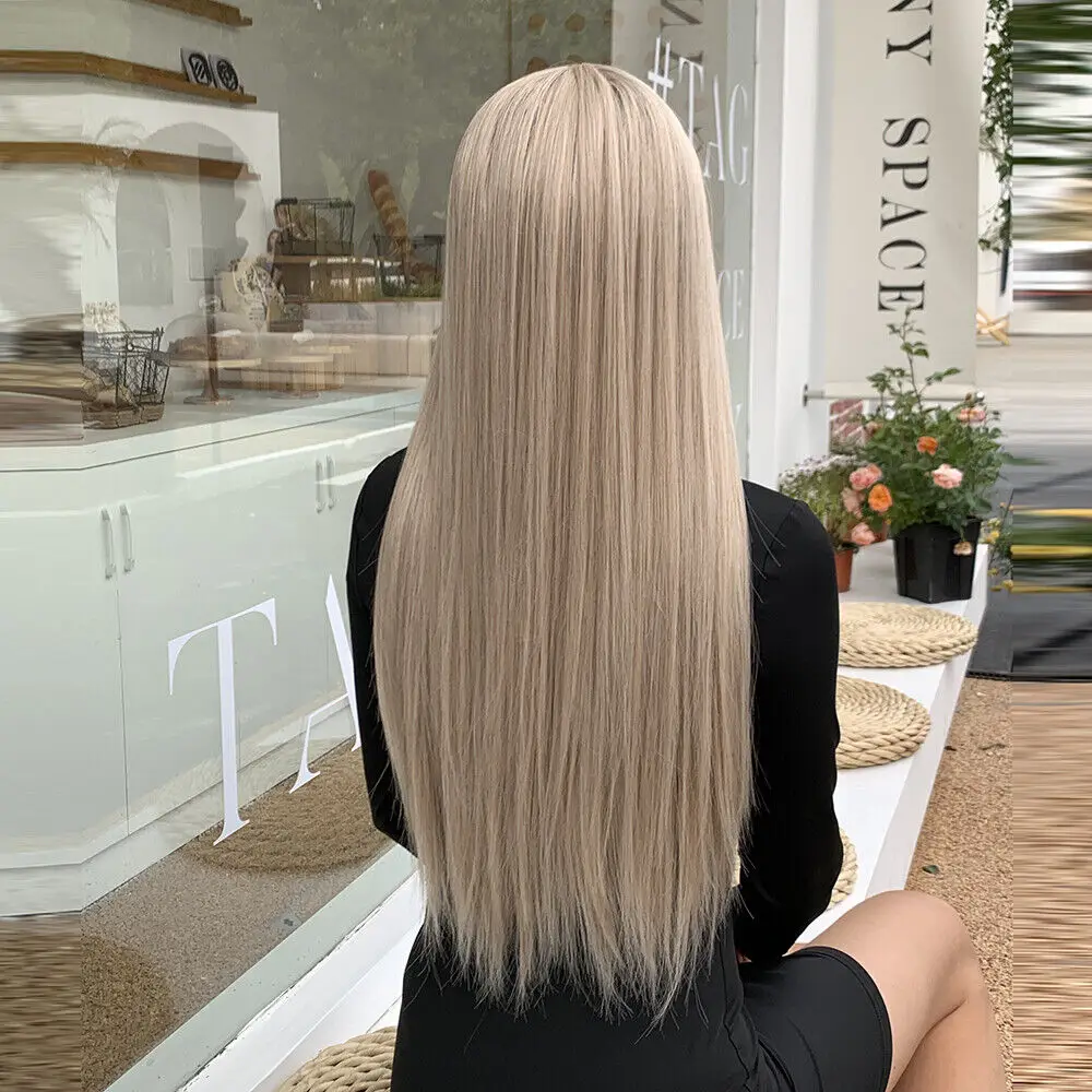 Natural Straight Blonde with Long Bangs For Women Daily Synthetic Hair Wig