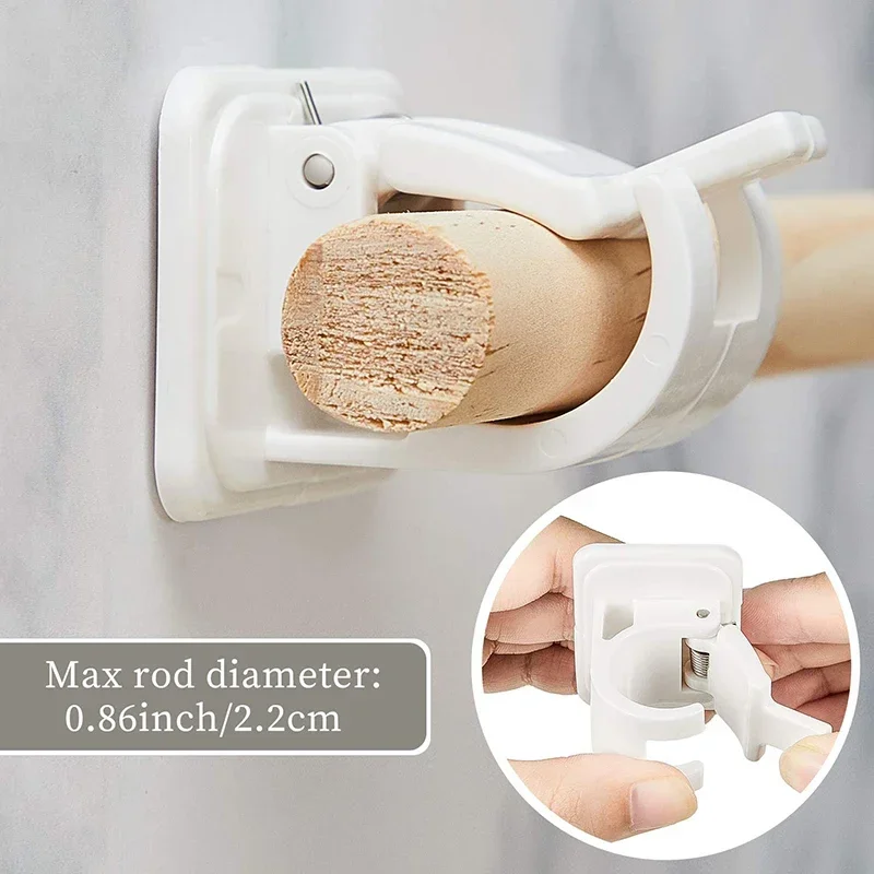 Self Adhesive Hooks Punch-free Curtain Rod Clip Hook Shower Curtain Rod Hanging Holder Household Fixed Clip Hanging Hook Holder view 3