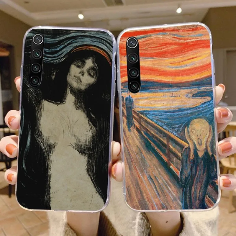 Munch Vintage Oil Painting Phone Case for Xiaomi 13 Lite 12 11T 10 9 Redmi Note 11 10 10S Pro 9 9A 8 Transparent Phone Cover