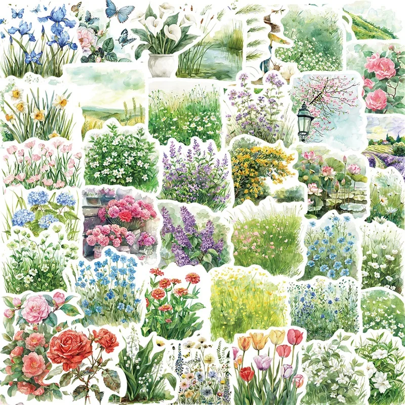 

10/30/50PCS Cute Flower Plant PVC Sticker Aesthetic Stationery Hand Accounting DIY Decoration Scrapbooking Supplies for Kids