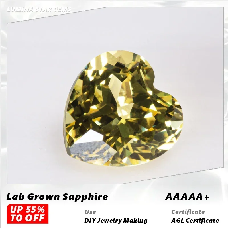 

L-Lab Grown Sapphire Heart Shape Yellow Color VVS1 Stone for Charm Diy Advanced Jewelry Making Earrings Selectable Certifica