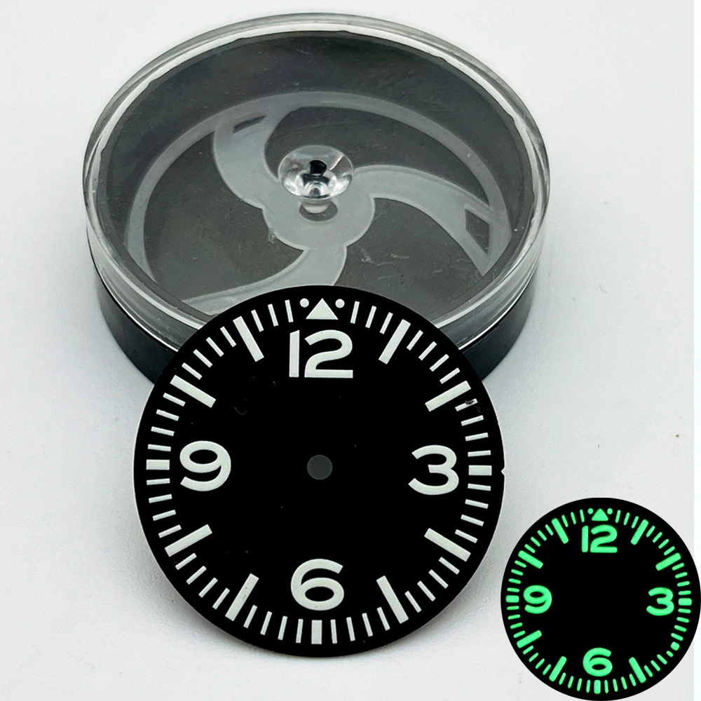 Циферблат 28,5 мм NH36 NH35, часовой циферблат, подходит для NH35 NH36 7S26 4R35, механизм SKX007 SPRD, зеленый светящийся циферблат часов