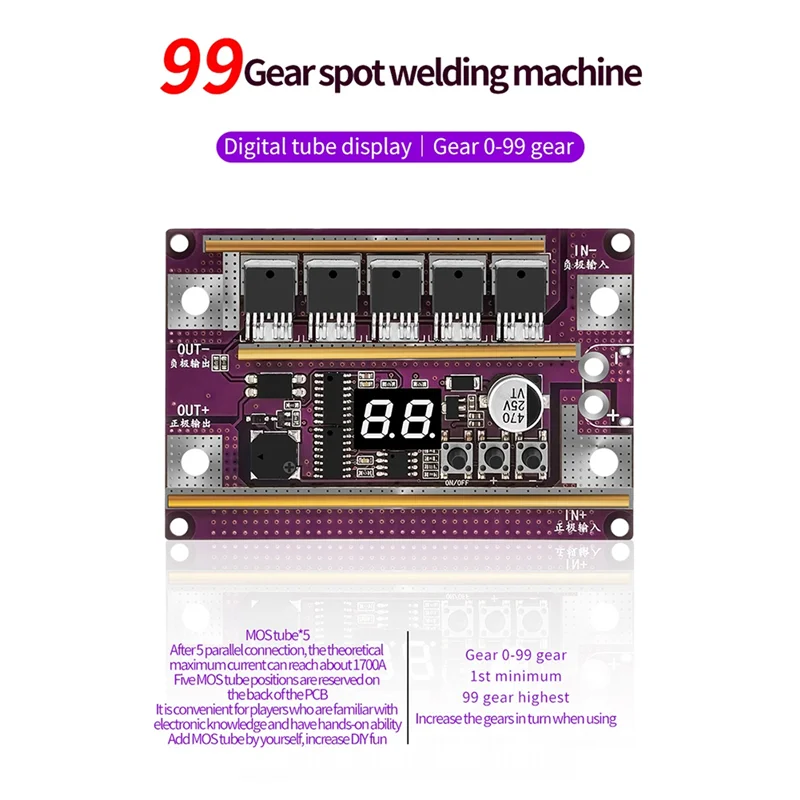 

A59Z-K99 Spot Welder DIY Kit 99 Gears Power Adjustable Mini Spots Welding Machine Control Board 0.1-0.3MM For 17490 18650
