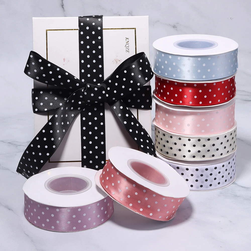 25 Yards/Lot 25mm Vintage Polka Dot Polyesterband Geschenkband für DIY Schleifen, Blumensträuße, Bastelarbeiten, Dekorationsbedarf