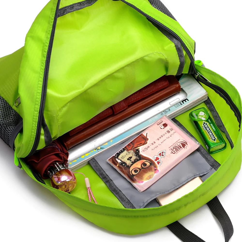 Viagem ao ar livre leve portátil dobrável mochila amor impressão dobrável saco verde ultraleve pacote para mulheres caminhadas daypack