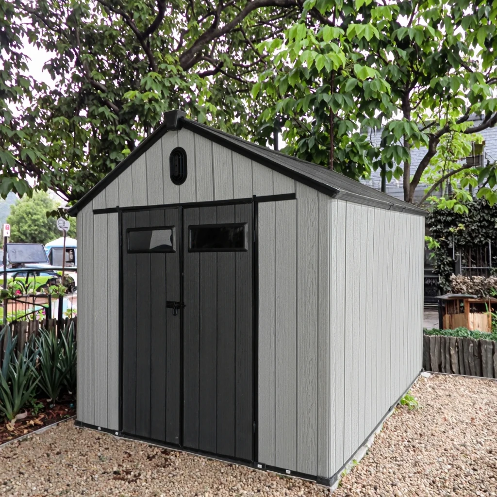 Easily Assembled Rust Resistant Plastic Garden Shed Waterproof UV Protected Outdoor Storage for Beach Chairs Tools customized