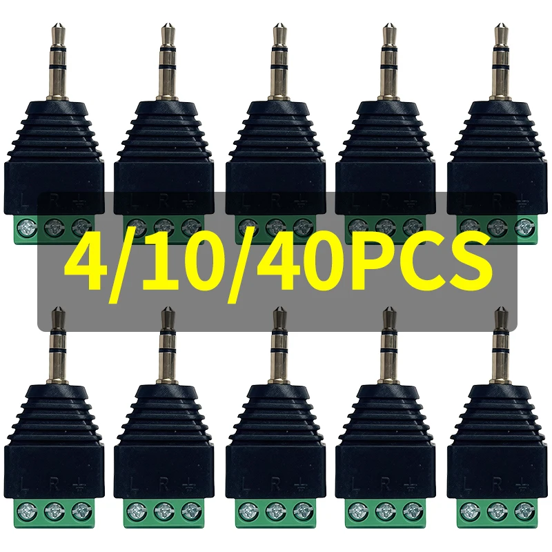 4/10/40 Pcs Stereo Male Plug to Screw Terminal Block Adapter Connector 3-Pin for AV Video Balun Audio CCTV Wiring Easy Install
