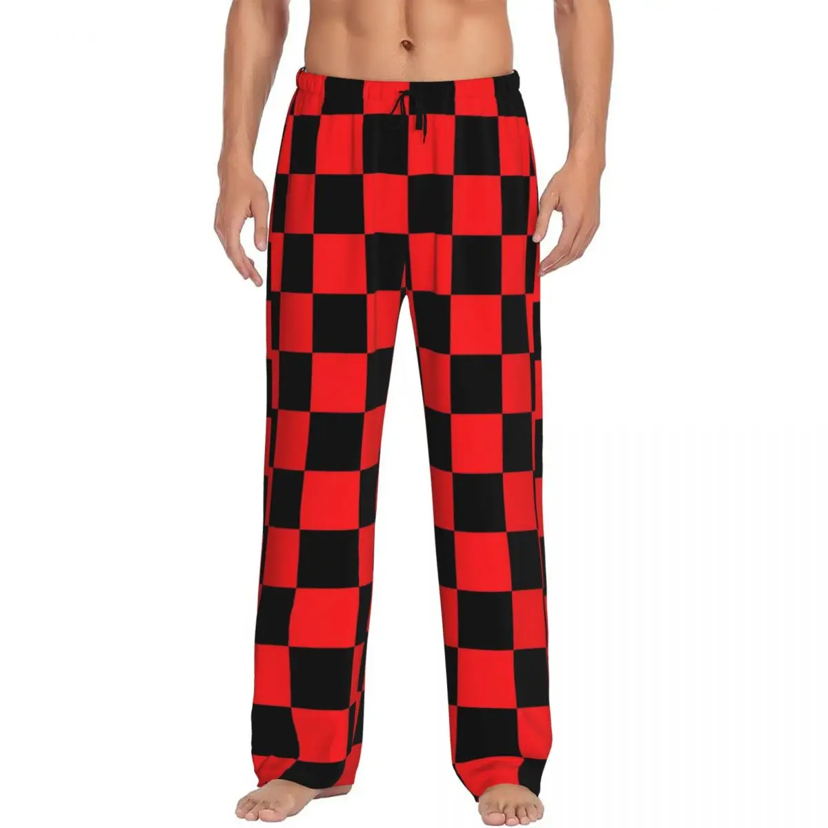 

Custom Men Checker Pajama Pants Printed Red And Black Sleep Sleepwear Bottoms with Pockets