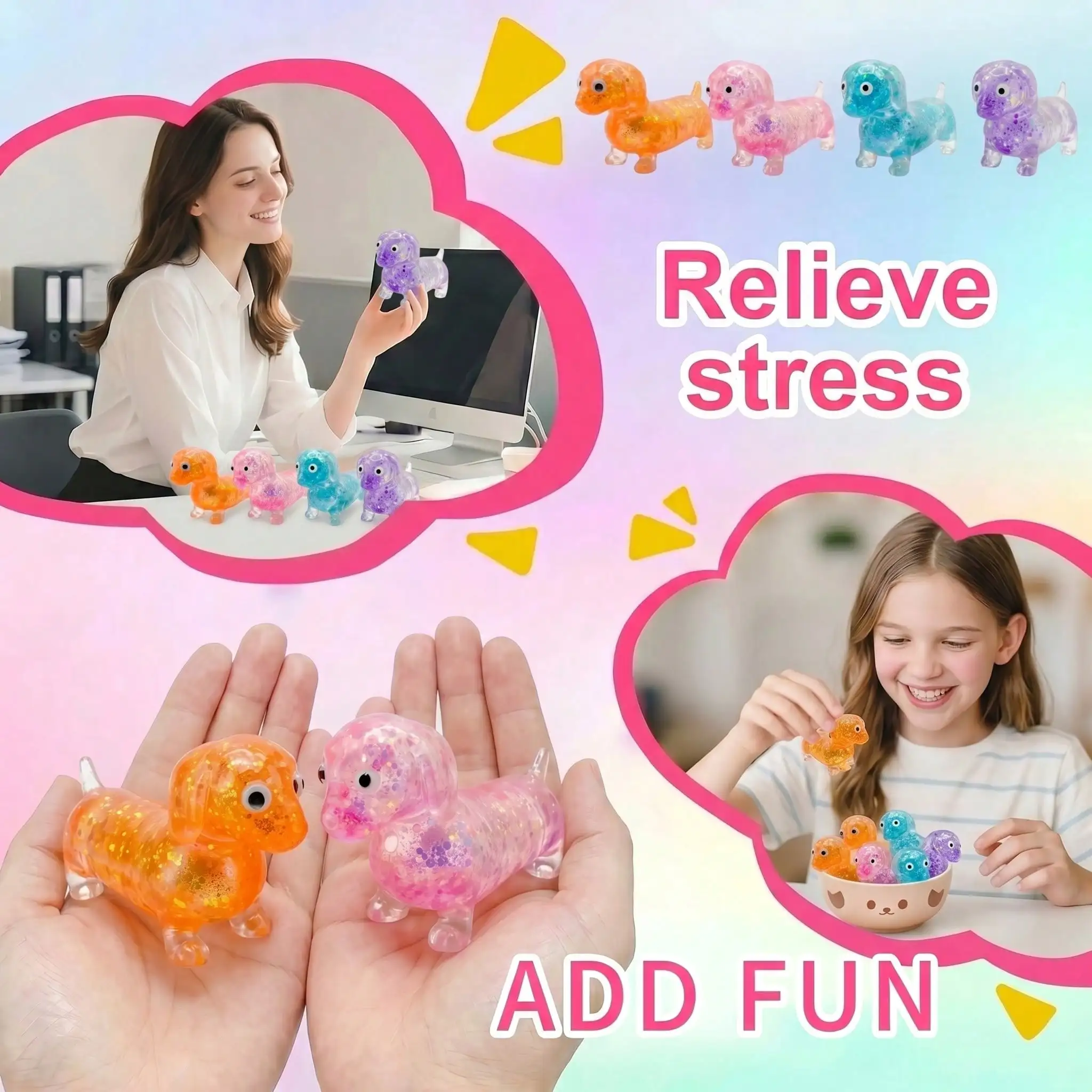 1Pc Transparent Colorful Dachshund Squeeze Toy, Sausage Dog Stretch Sensory Fidget for Stress Relief, Kids Classroom Prizes, Back to School Party Favors, Christmas Stocking Stuffers image 4
